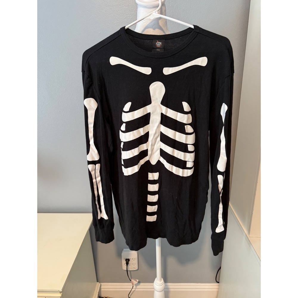 Hyde and EEK! Boutique Men Black Skeleton Bone Graphic Long Sleeve Shirt Medium